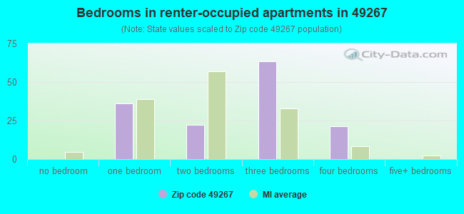 Bedrooms in renter-occupied apartments in 49267 
