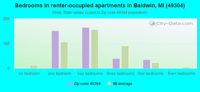 Bedrooms in renter-occupied apartments in Baldwin, MI (49304) 