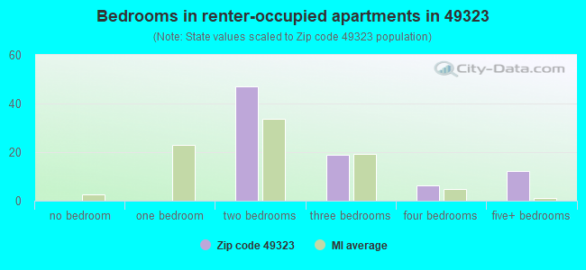 Bedrooms in renter-occupied apartments in 49323 