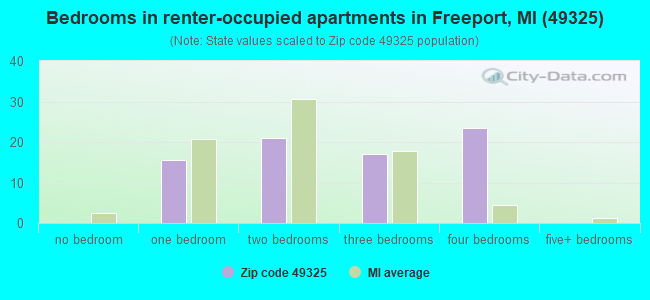 Bedrooms in renter-occupied apartments in Freeport, MI (49325) 