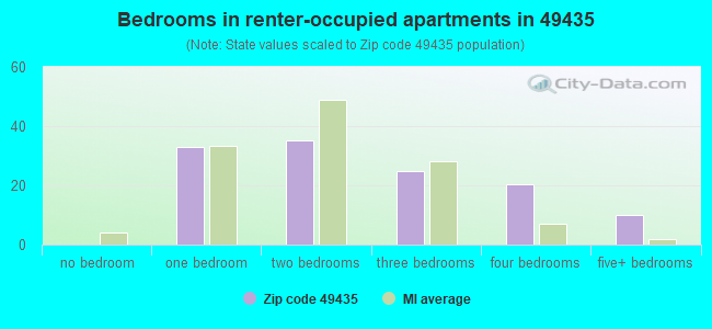 Bedrooms in renter-occupied apartments in 49435 
