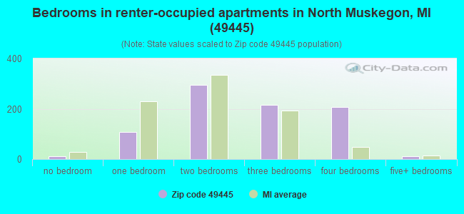 Bedrooms in renter-occupied apartments in North Muskegon, MI (49445) 