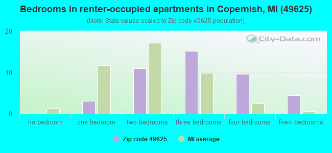 Bedrooms in renter-occupied apartments in Copemish, MI (49625) 