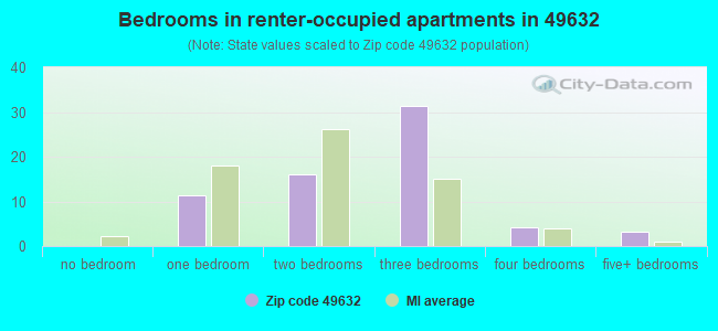 Bedrooms in renter-occupied apartments in 49632 