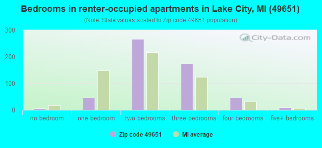 Bedrooms in renter-occupied apartments in Lake City, MI (49651) 