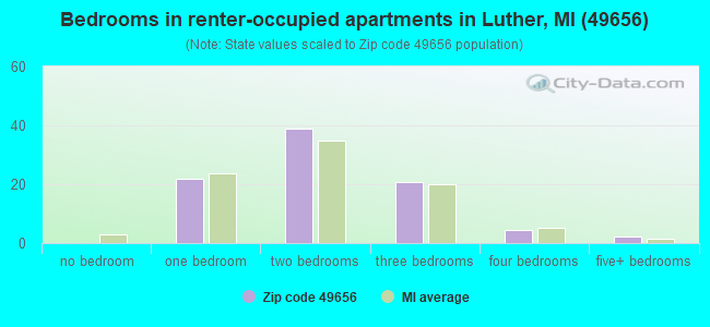 Bedrooms in renter-occupied apartments in Luther, MI (49656) 