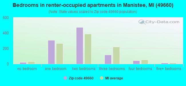 Bedrooms in renter-occupied apartments in Manistee, MI (49660) 