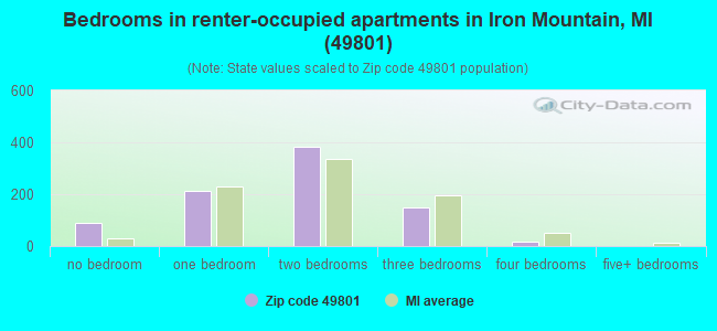 Bedrooms in renter-occupied apartments in Iron Mountain, MI (49801) 
