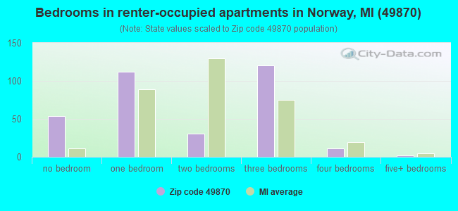 Bedrooms in renter-occupied apartments in Norway, MI (49870) 