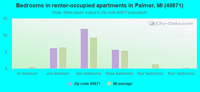 Bedrooms in renter-occupied apartments in Palmer, MI (49871) 