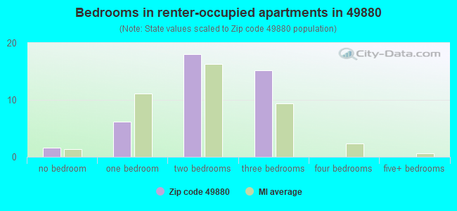 Bedrooms in renter-occupied apartments in 49880 