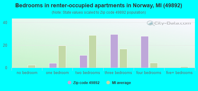 Bedrooms in renter-occupied apartments in Norway, MI (49892) 