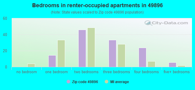 Bedrooms in renter-occupied apartments in 49896 