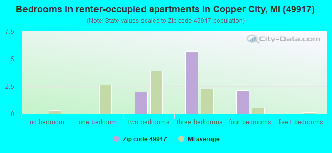 Bedrooms in renter-occupied apartments in Copper City, MI (49917) 