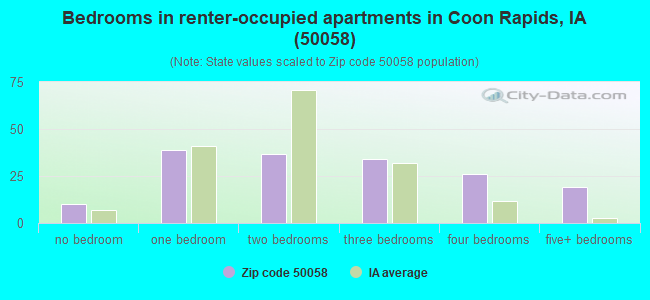 Bedrooms in renter-occupied apartments in Coon Rapids, IA (50058) 