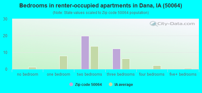 Bedrooms in renter-occupied apartments in Dana, IA (50064) 