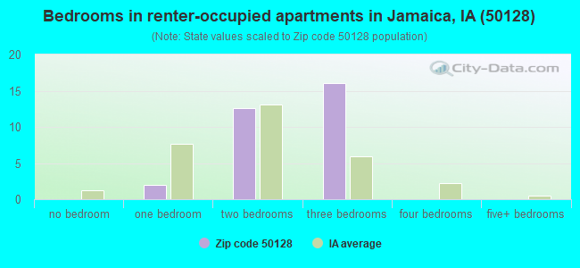 Bedrooms in renter-occupied apartments in Jamaica, IA (50128) 