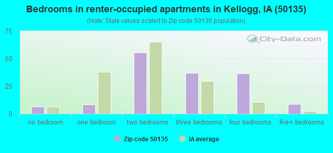 Bedrooms in renter-occupied apartments in Kellogg, IA (50135) 