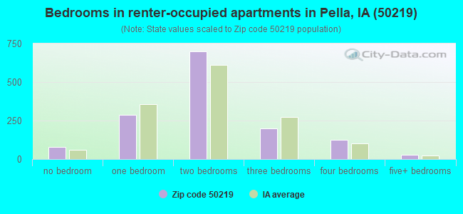 Bedrooms in renter-occupied apartments in Pella, IA (50219) 