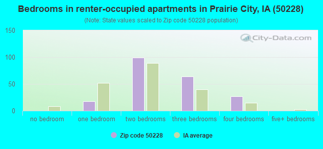 Bedrooms in renter-occupied apartments in Prairie City, IA (50228) 