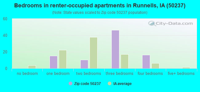 Bedrooms in renter-occupied apartments in Runnells, IA (50237) 
