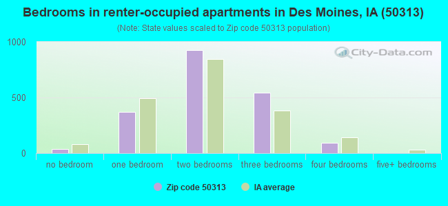 Bedrooms in renter-occupied apartments in Des Moines, IA (50313) 