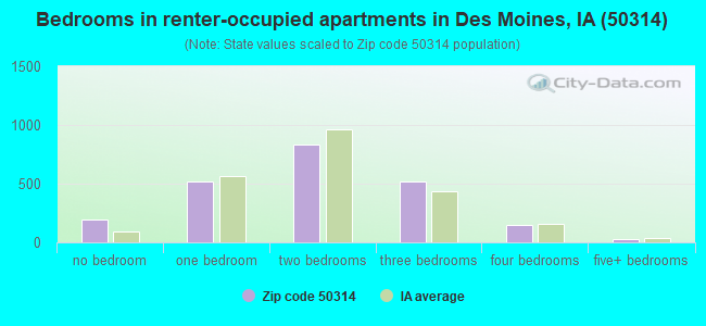 Bedrooms in renter-occupied apartments in Des Moines, IA (50314) 
