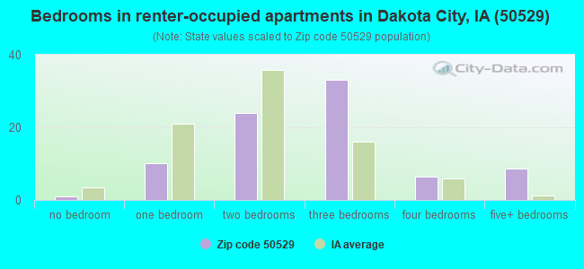 Bedrooms in renter-occupied apartments in Dakota City, IA (50529) 