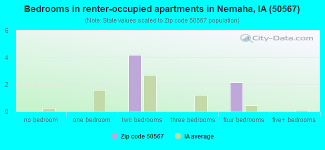 Bedrooms in renter-occupied apartments in Nemaha, IA (50567) 