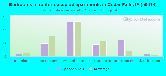 Bedrooms in renter-occupied apartments in Cedar Falls, IA (50613) 