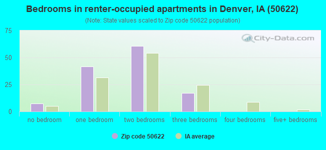 Bedrooms in renter-occupied apartments in Denver, IA (50622) 