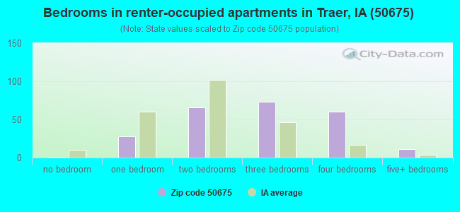Bedrooms in renter-occupied apartments in Traer, IA (50675) 