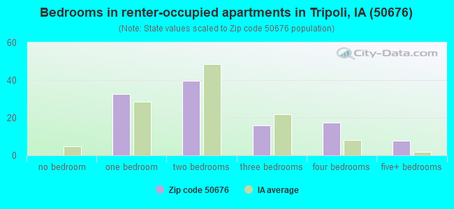 Bedrooms in renter-occupied apartments in Tripoli, IA (50676) 