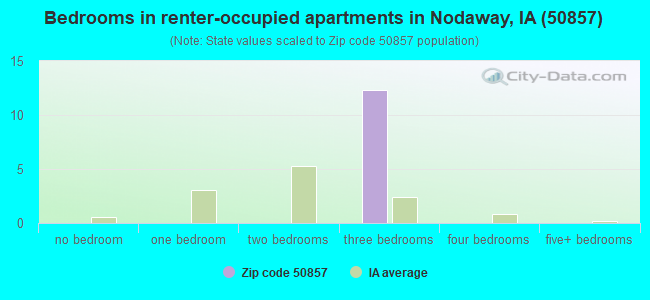 Bedrooms in renter-occupied apartments in Nodaway, IA (50857) 