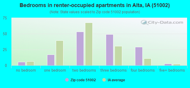 Bedrooms in renter-occupied apartments in Alta, IA (51002) 