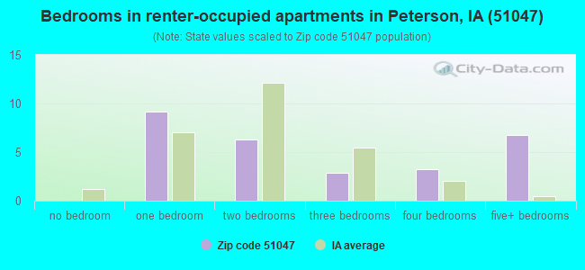 Bedrooms in renter-occupied apartments in Peterson, IA (51047) 