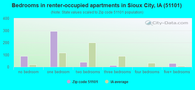 Bedrooms in renter-occupied apartments in Sioux City, IA (51101) 