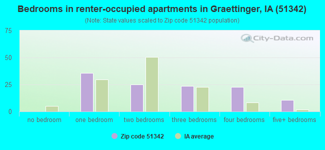 Bedrooms in renter-occupied apartments in Graettinger, IA (51342) 