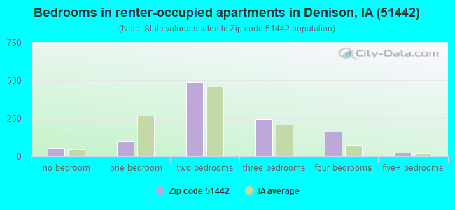 Bedrooms in renter-occupied apartments in Denison, IA (51442) 