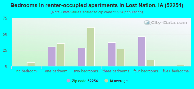 Bedrooms in renter-occupied apartments in Lost Nation, IA (52254) 