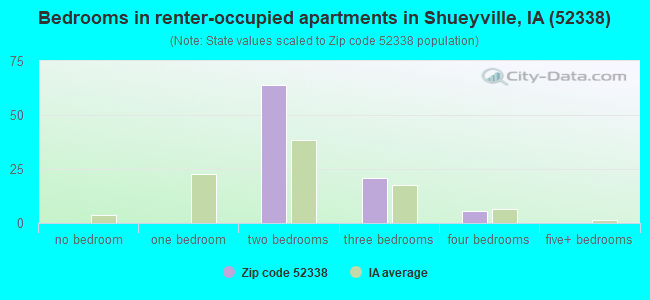 Bedrooms in renter-occupied apartments in Shueyville, IA (52338) 