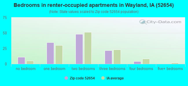 Bedrooms in renter-occupied apartments in Wayland, IA (52654) 