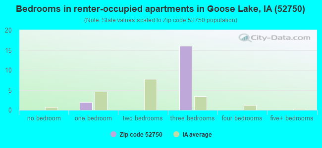 Bedrooms in renter-occupied apartments in Goose Lake, IA (52750) 