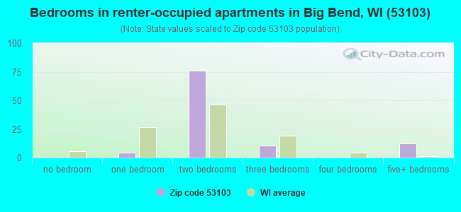 Bedrooms in renter-occupied apartments in Big Bend, WI (53103) 