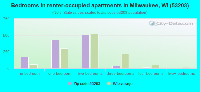 Bedrooms in renter-occupied apartments in Milwaukee, WI (53203) 