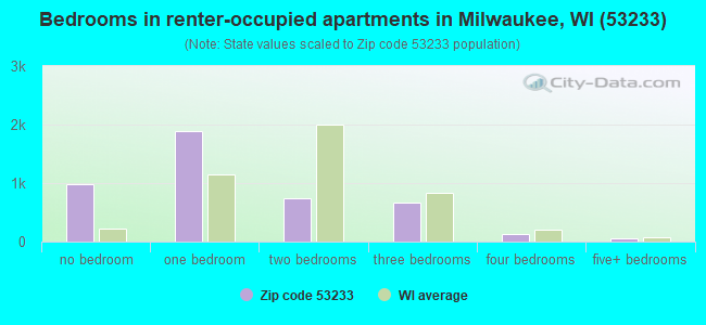 Bedrooms in renter-occupied apartments in Milwaukee, WI (53233) 