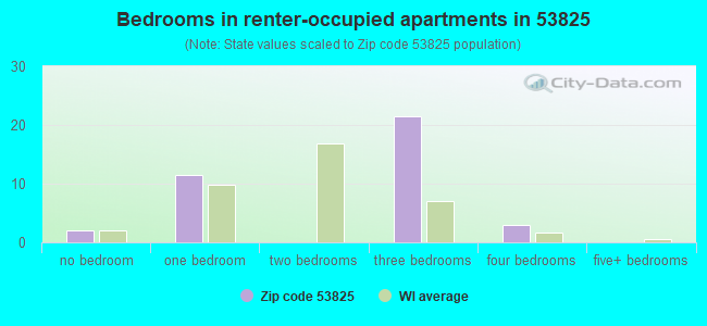 Bedrooms in renter-occupied apartments in 53825 