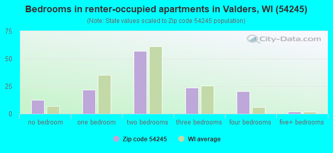 Bedrooms in renter-occupied apartments in Valders, WI (54245) 
