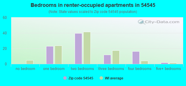 Bedrooms in renter-occupied apartments in 54545 