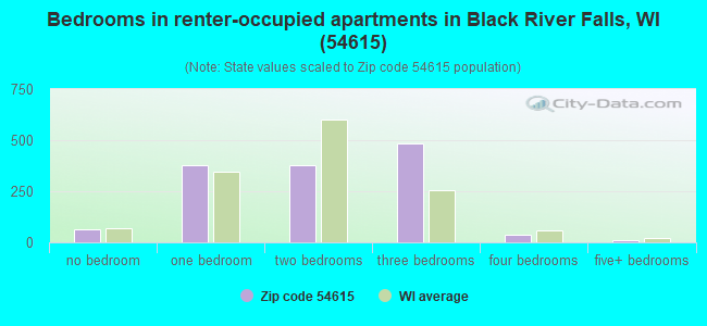 Bedrooms in renter-occupied apartments in Black River Falls, WI (54615) 